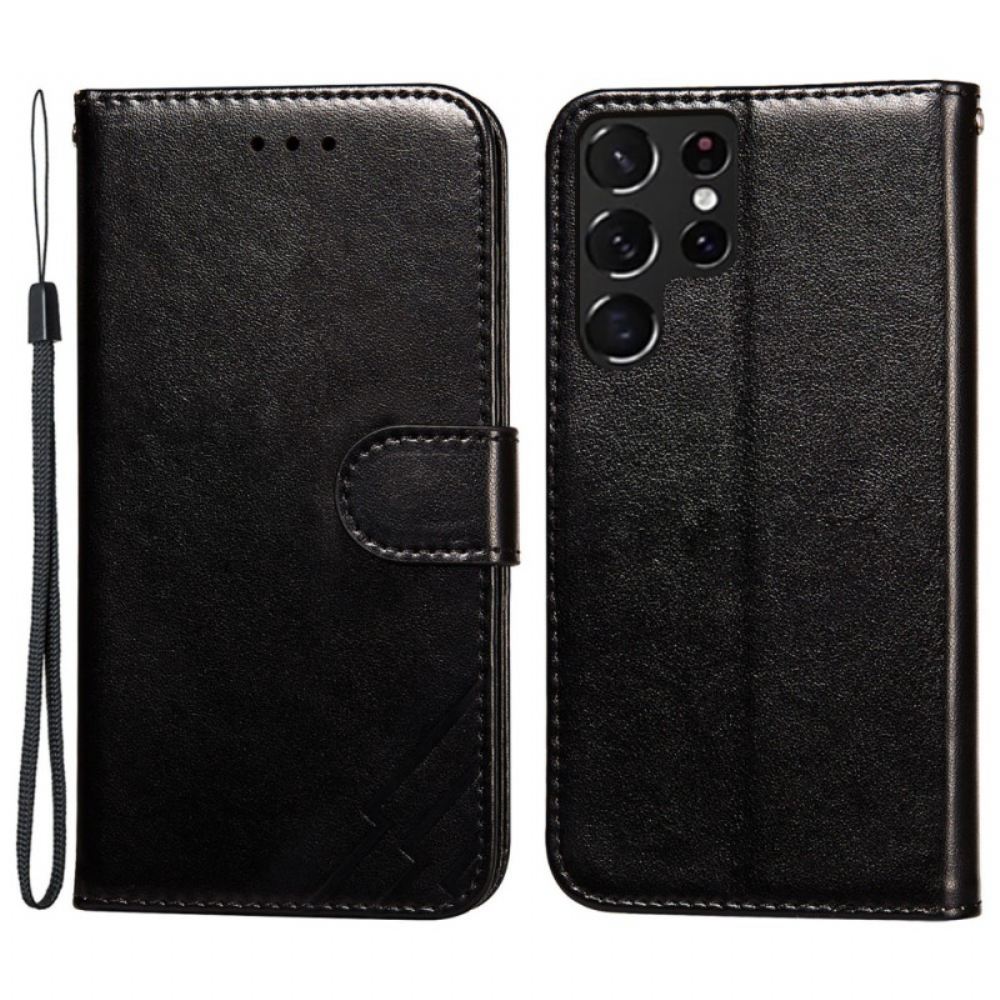 Kožené Pouzdro Na Samsung Galaxy S22 Ultra 5G Bleskový Design S Koženým Efektem