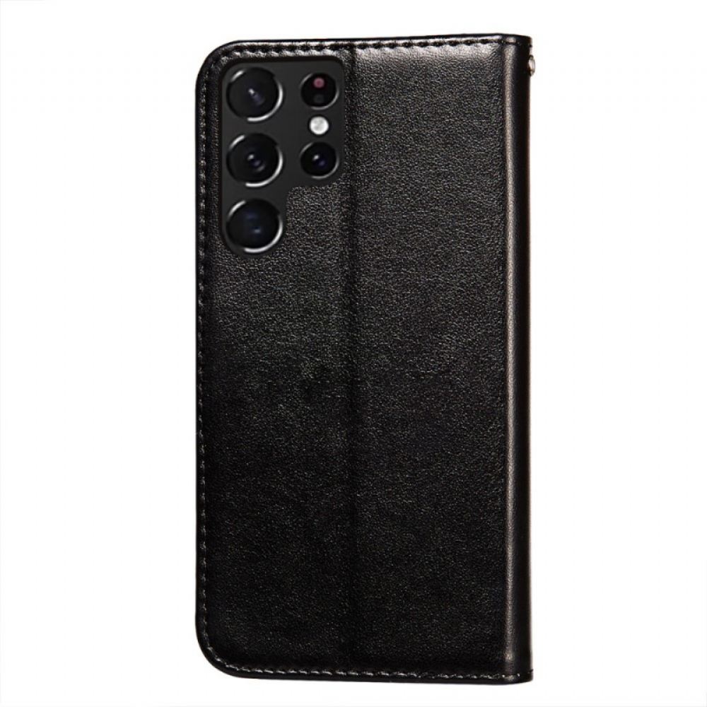 Kožené Pouzdro Na Samsung Galaxy S22 Ultra 5G Bleskový Design S Koženým Efektem