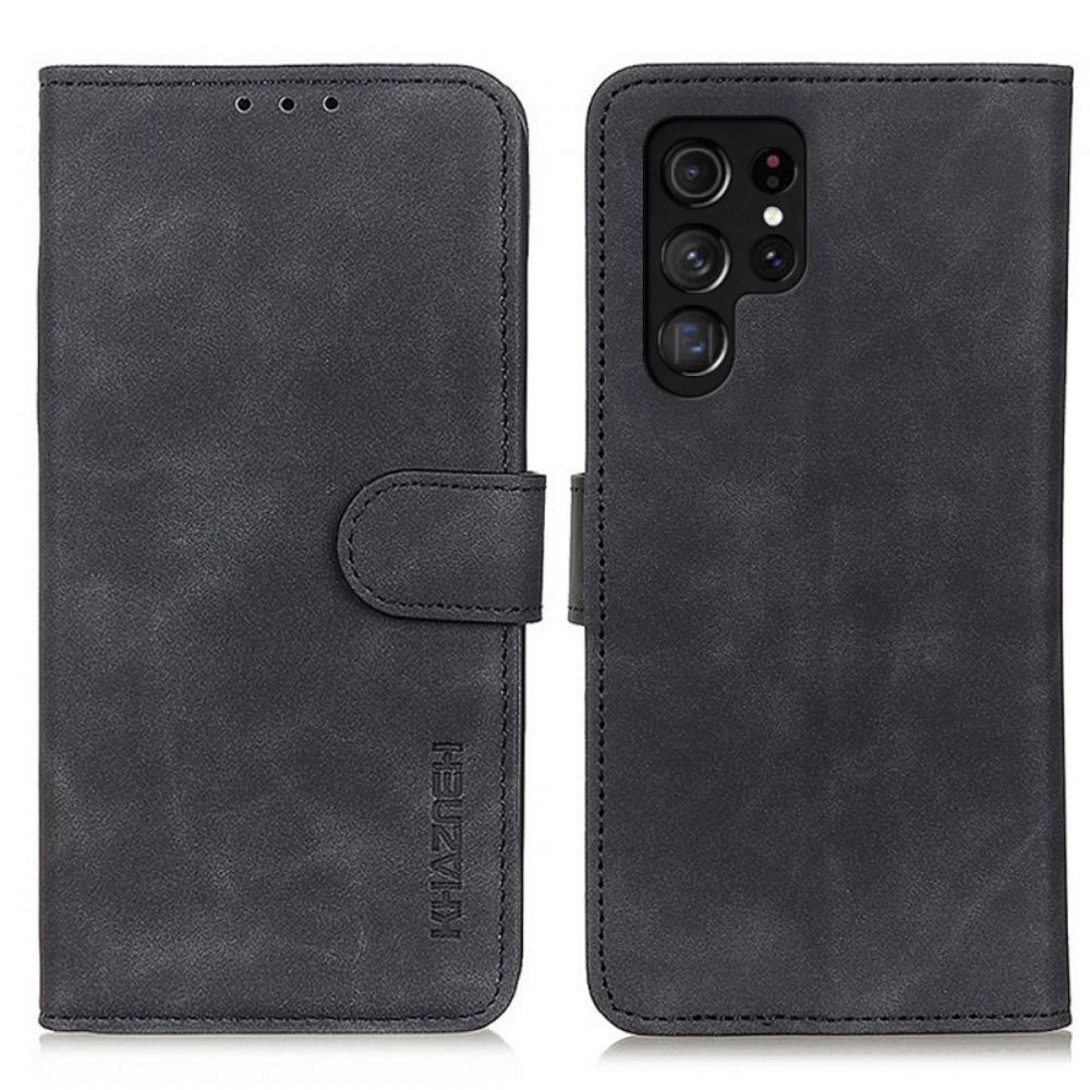 Kožené Pouzdro Na Samsung Galaxy S22 Ultra 5G Khazneh Vintage Kožený Efekt