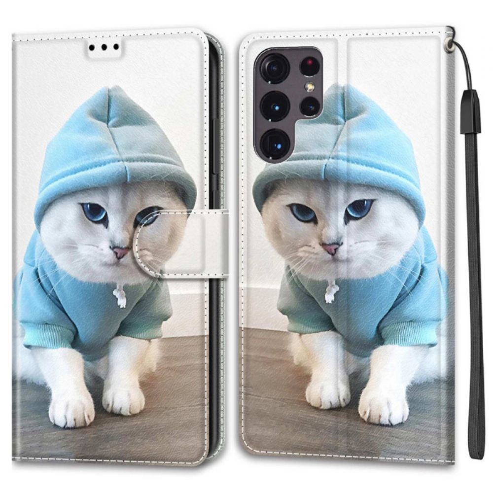 Kožené Pouzdro Na Samsung Galaxy S22 Ultra 5G Na Lana Fanoušek Tanga Koček