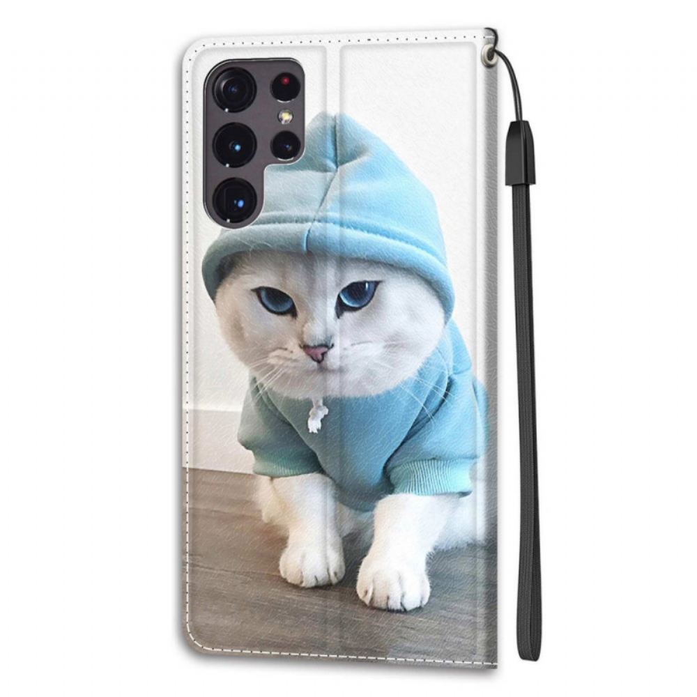 Kožené Pouzdro Na Samsung Galaxy S22 Ultra 5G Na Lana Fanoušek Tanga Koček