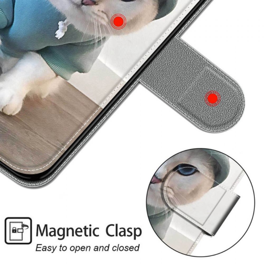 Kožené Pouzdro Na Samsung Galaxy S22 Ultra 5G Na Lana Fanoušek Tanga Koček