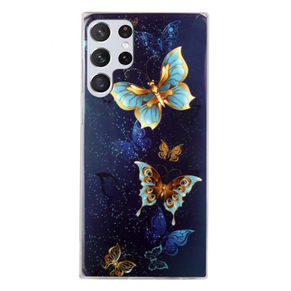 Kryt Na Samsung Galaxy S22 Ultra 5G Fluorescenční Motýli