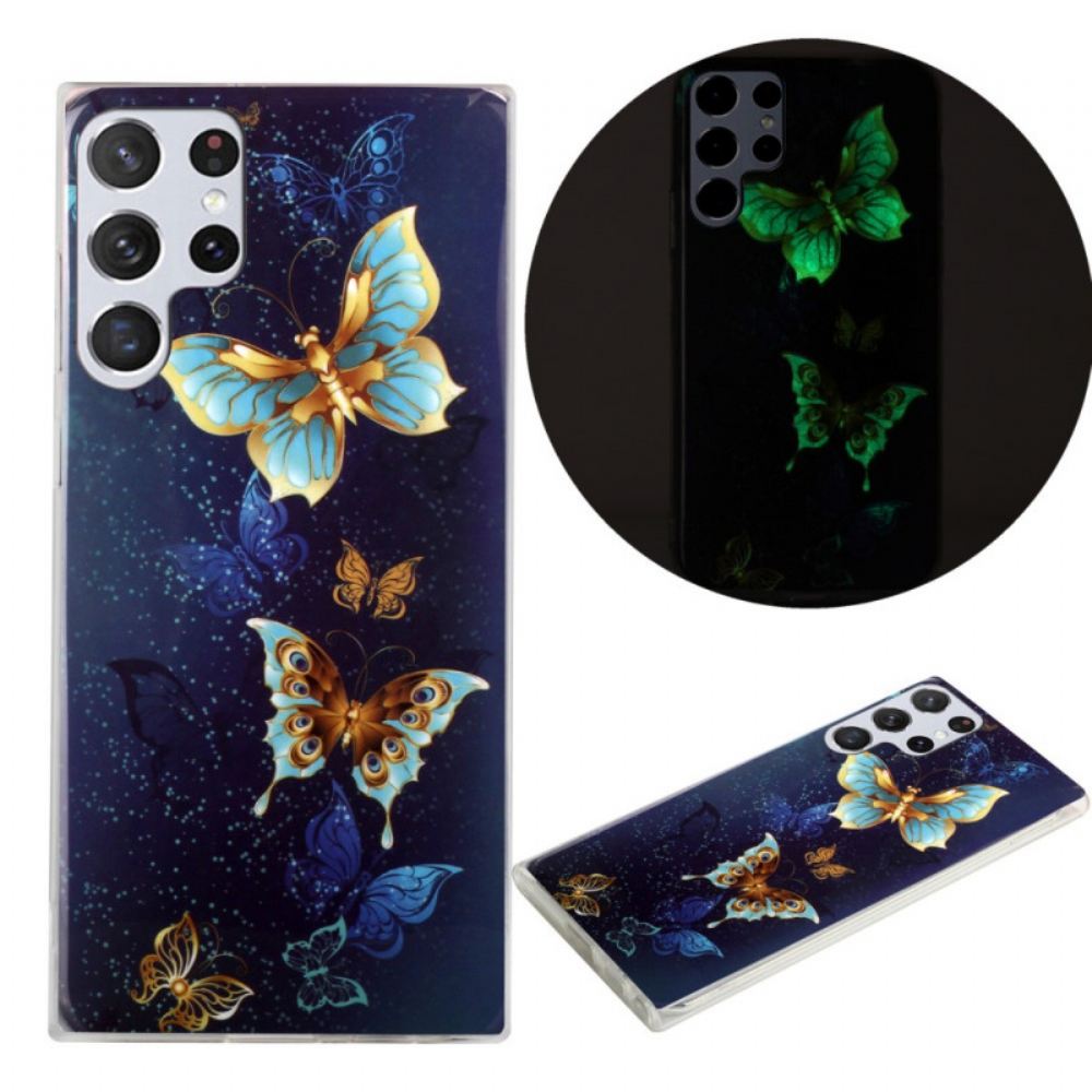 Kryt Na Samsung Galaxy S22 Ultra 5G Fluorescenční Motýli