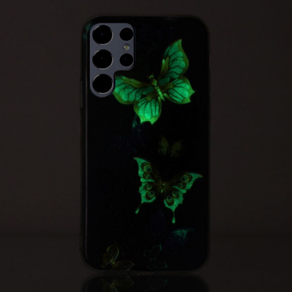 Kryt Na Samsung Galaxy S22 Ultra 5G Fluorescenční Motýli
