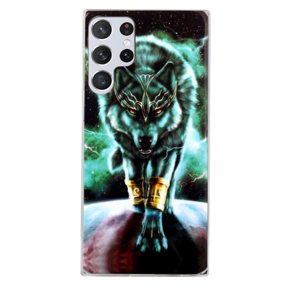 Kryt Na Samsung Galaxy S22 Ultra 5G Fluorescenční Vlk