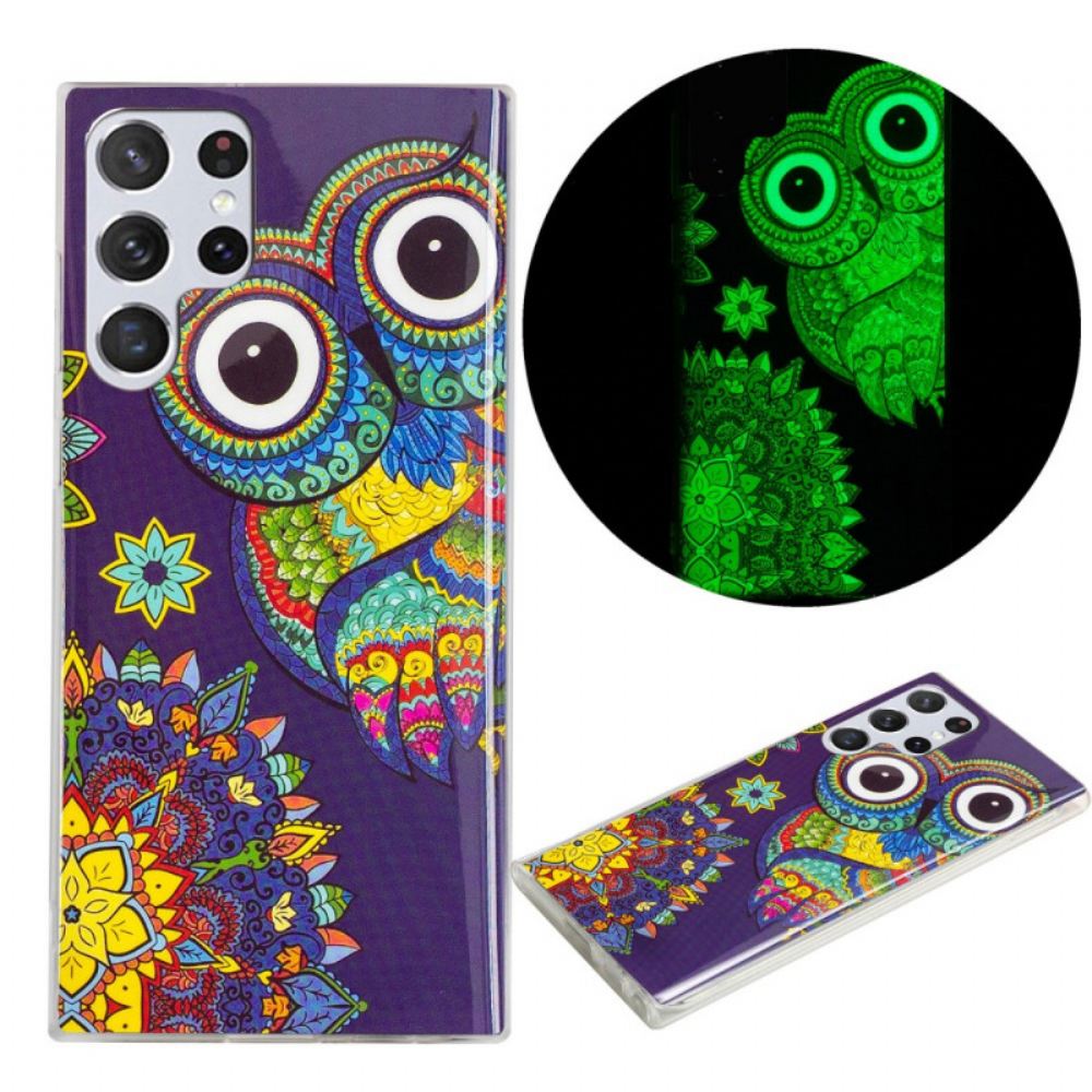 Kryt Na Samsung Galaxy S22 Ultra 5G Mandala Fluorescenční Sova