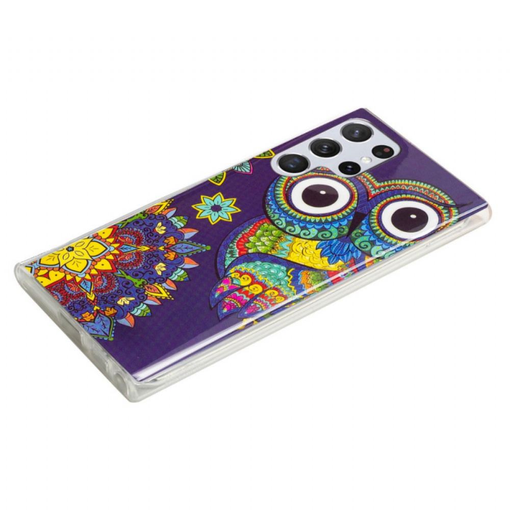 Kryt Na Samsung Galaxy S22 Ultra 5G Mandala Fluorescenční Sova