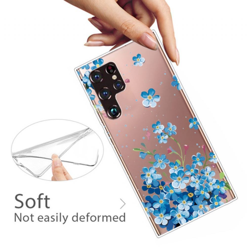 Kryt Na Samsung Galaxy S22 Ultra 5G Modré Květy