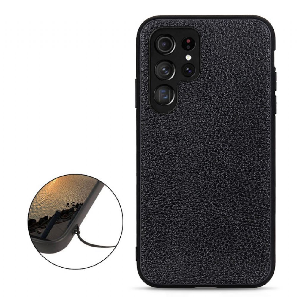 Kryt Na Samsung Galaxy S22 Ultra 5G Pravá Kůže Litchi