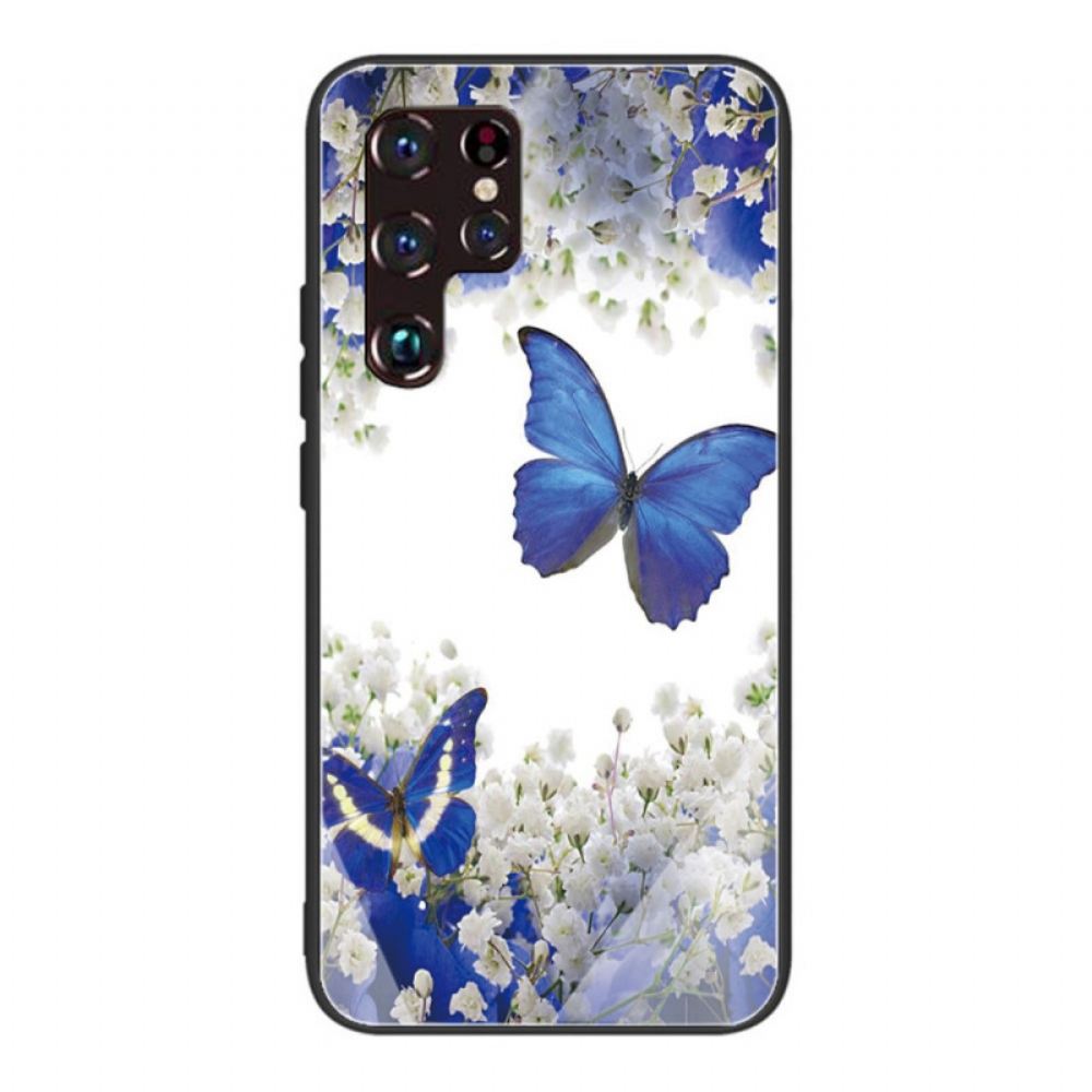 Kryty Na Mobil Na Samsung Galaxy S22 Ultra 5G Design Motýlků Z Tvrzeného Skla