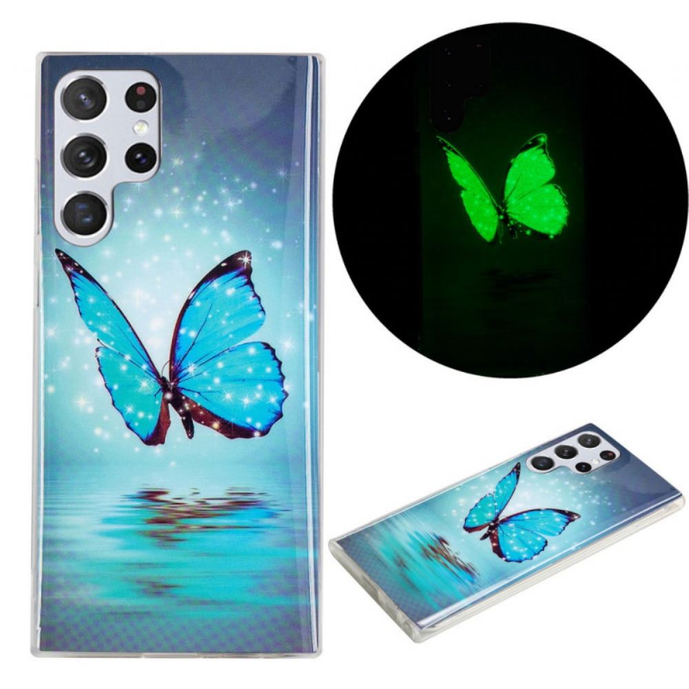 Kryty Na Mobil Na Samsung Galaxy S22 Ultra 5G Fluorescenční Modří Motýli