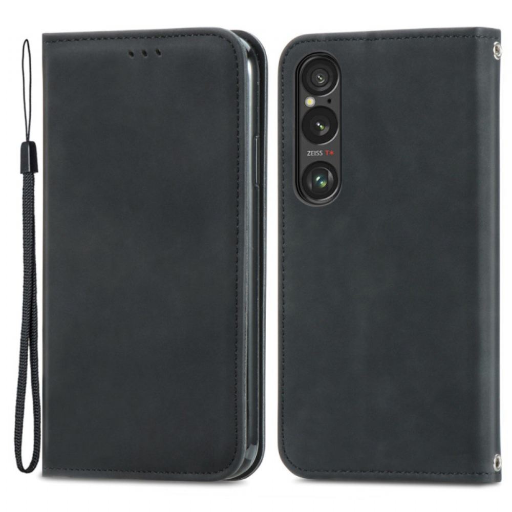 Kožené Pouzdro Folio Sony Xperia 1 Vi Semišový Efekt