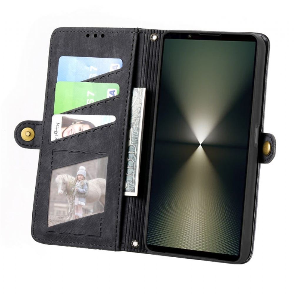 Kožený Kryt Na Sony Xperia 1 Vi Peněženka S Geometrickým Vzorem