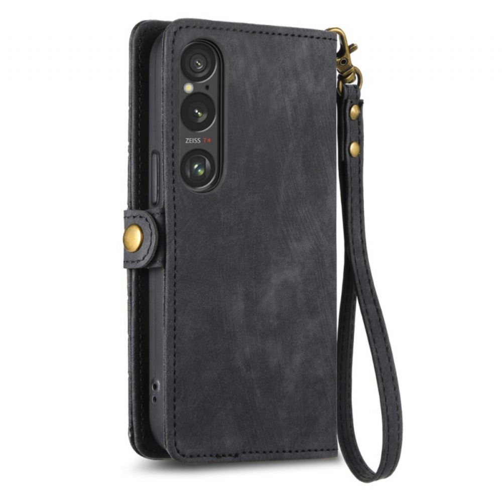 Kožený Kryt Na Sony Xperia 1 Vi Peněženka S Geometrickým Vzorem