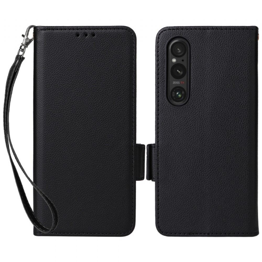 Kožený Kryt Na Sony Xperia 1 Vi Umělá Kůže Litchi S Páskem