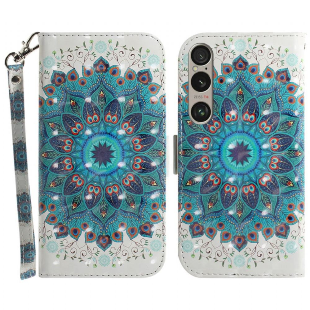 Kožený Kryt Na Sony Xperia 1 Vi Zelená Mandala S Popruhem