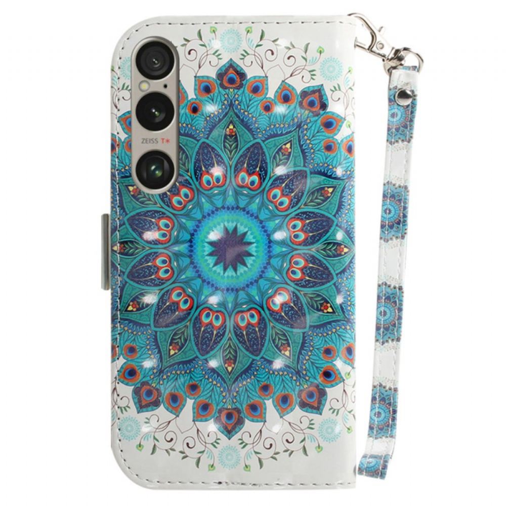 Kožený Kryt Na Sony Xperia 1 Vi Zelená Mandala S Popruhem