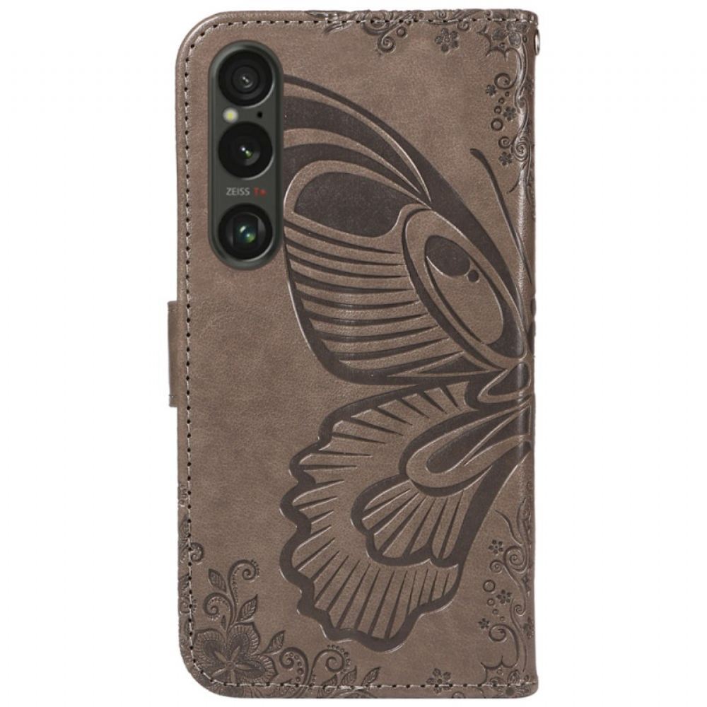 Kožený Kryt Sony Xperia 1 Vi Butterfly Graphic Lanyard
