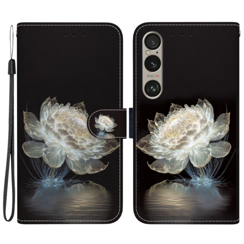 Kožený Kryt Sony Xperia 1 Vi Křišťálová Pivoňka S Řemínkem