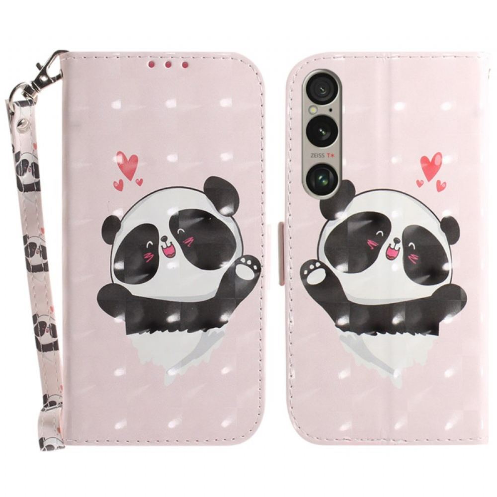 Kožený Kryt Sony Xperia 1 Vi Panda Love S Popruhem