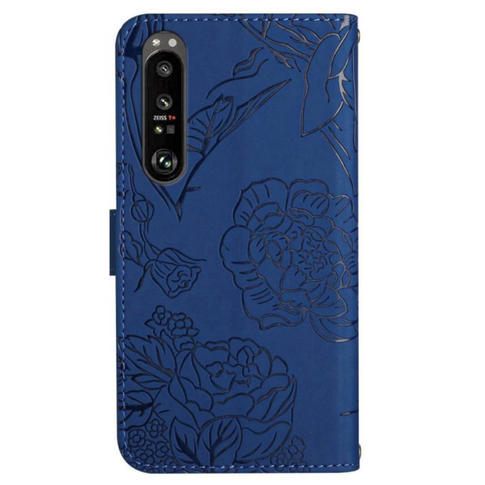 Kožený Kryt Sony Xperia 1 Vi Potisk Motýlů S Páskem