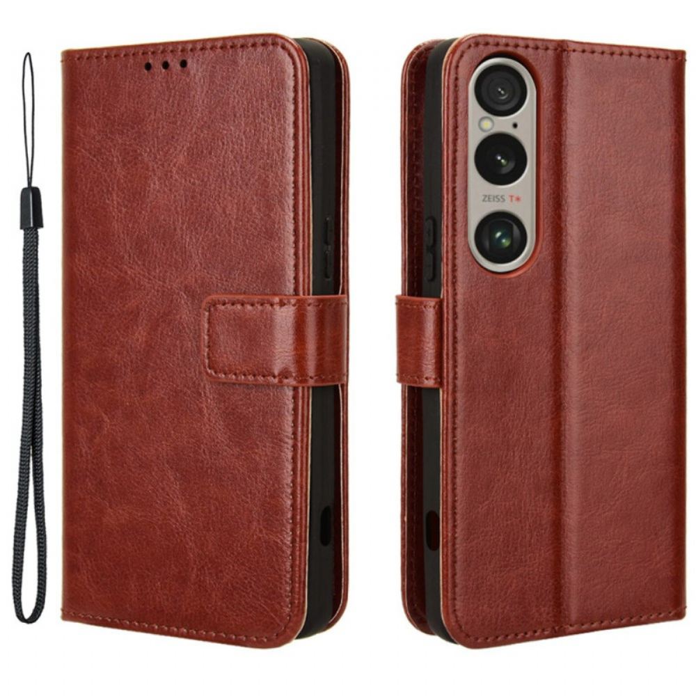 Kožený Kryt Sony Xperia 1 Vi Třpytivá Imitace Kůže S Páskem