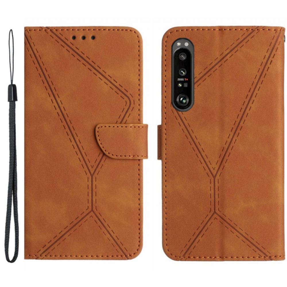 Kožený Kryt Sony Xperia 1 Vi Čáry A Tečkované Popruhy