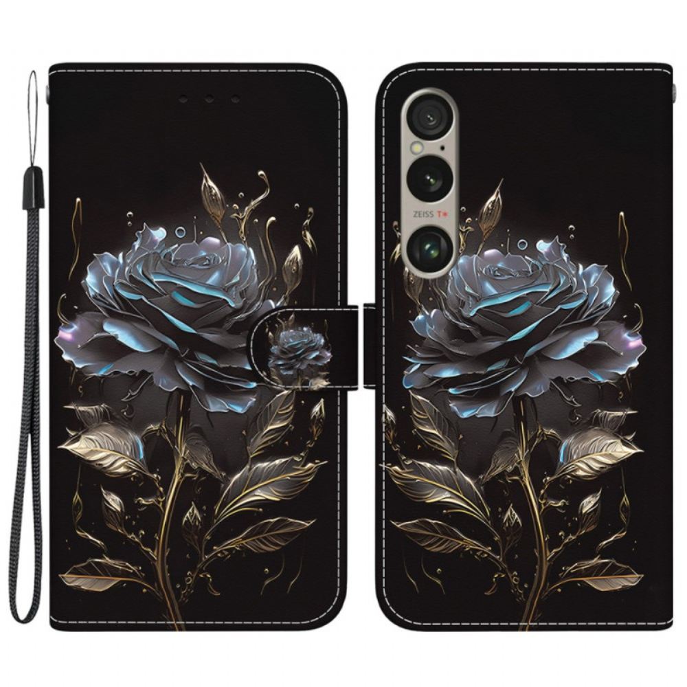 Kožený Kryt Sony Xperia 1 Vi Černá Růže S Popruhem