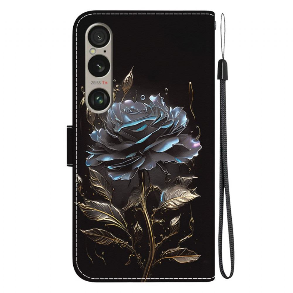Kožený Kryt Sony Xperia 1 Vi Černá Růže S Popruhem