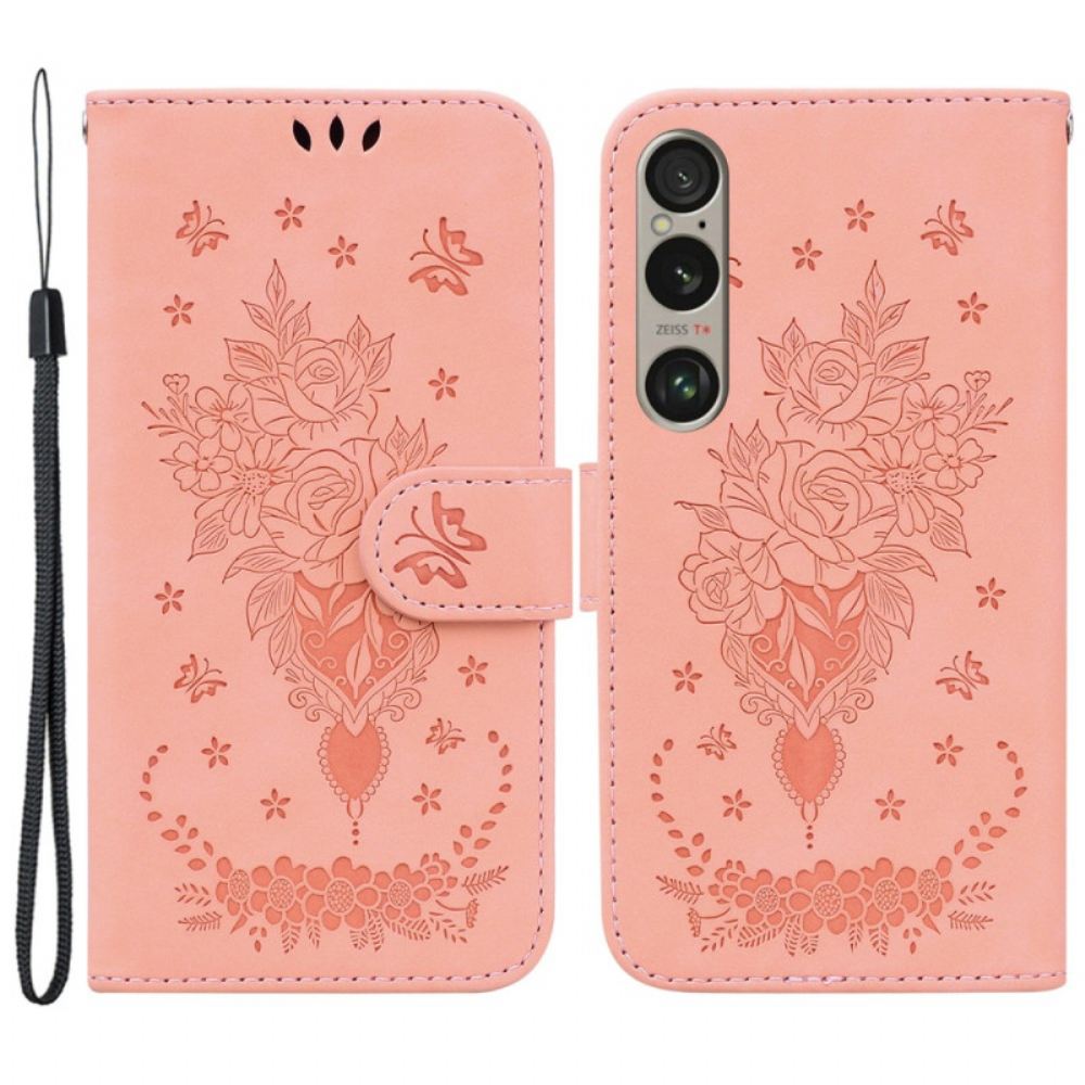 Peněženková Pouzdra Sony Xperia 1 Vi Kryty Na Mobil Popruhové Růže