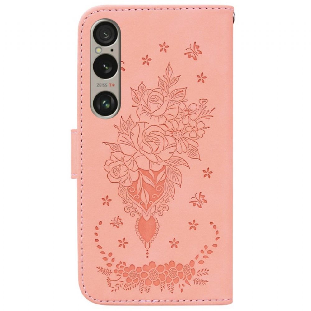 Peněženková Pouzdra Sony Xperia 1 Vi Kryty Na Mobil Popruhové Růže