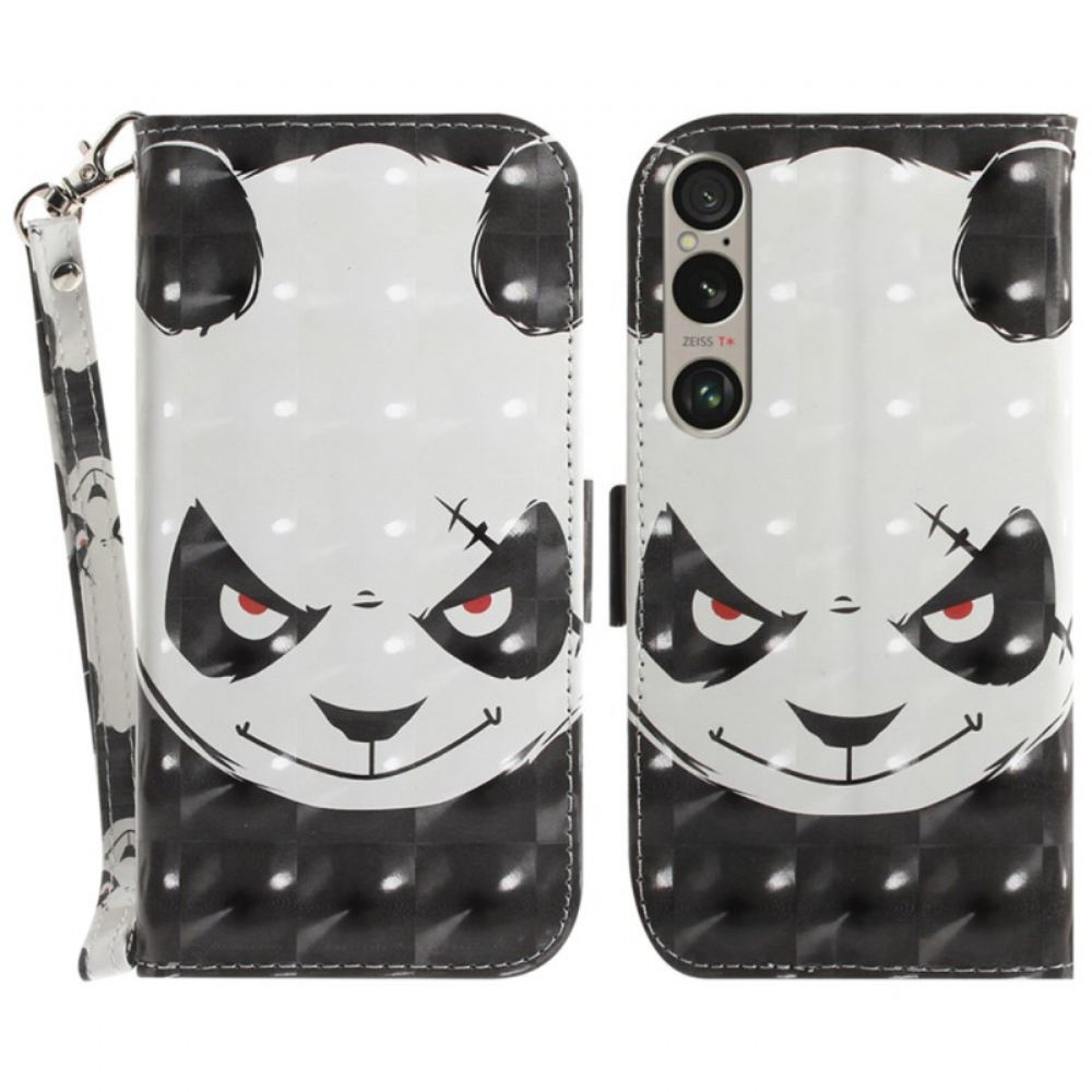 Peněženková Pouzdra Sony Xperia 1 Vi Kryty Na Mobil Rozzlobená Panda S Popruhem