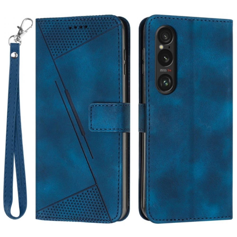 Peněženková Pouzdra Sony Xperia 1 Vi Kryty Na Mobil Trojúhelníkový Vzor Popruhu
