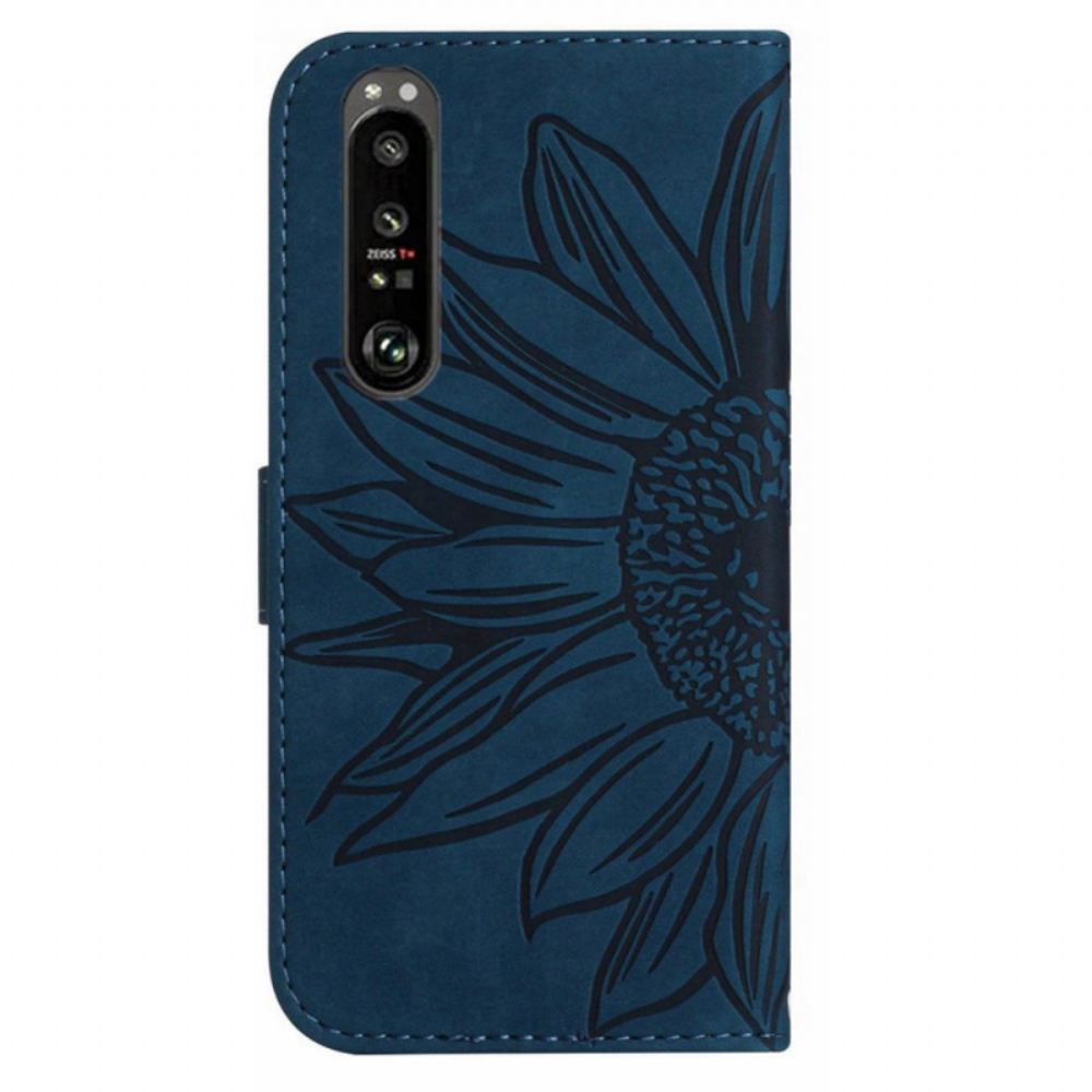 Peněženková Pouzdra Sony Xperia 1 Vi Slunečnicový Potisk S Páskem