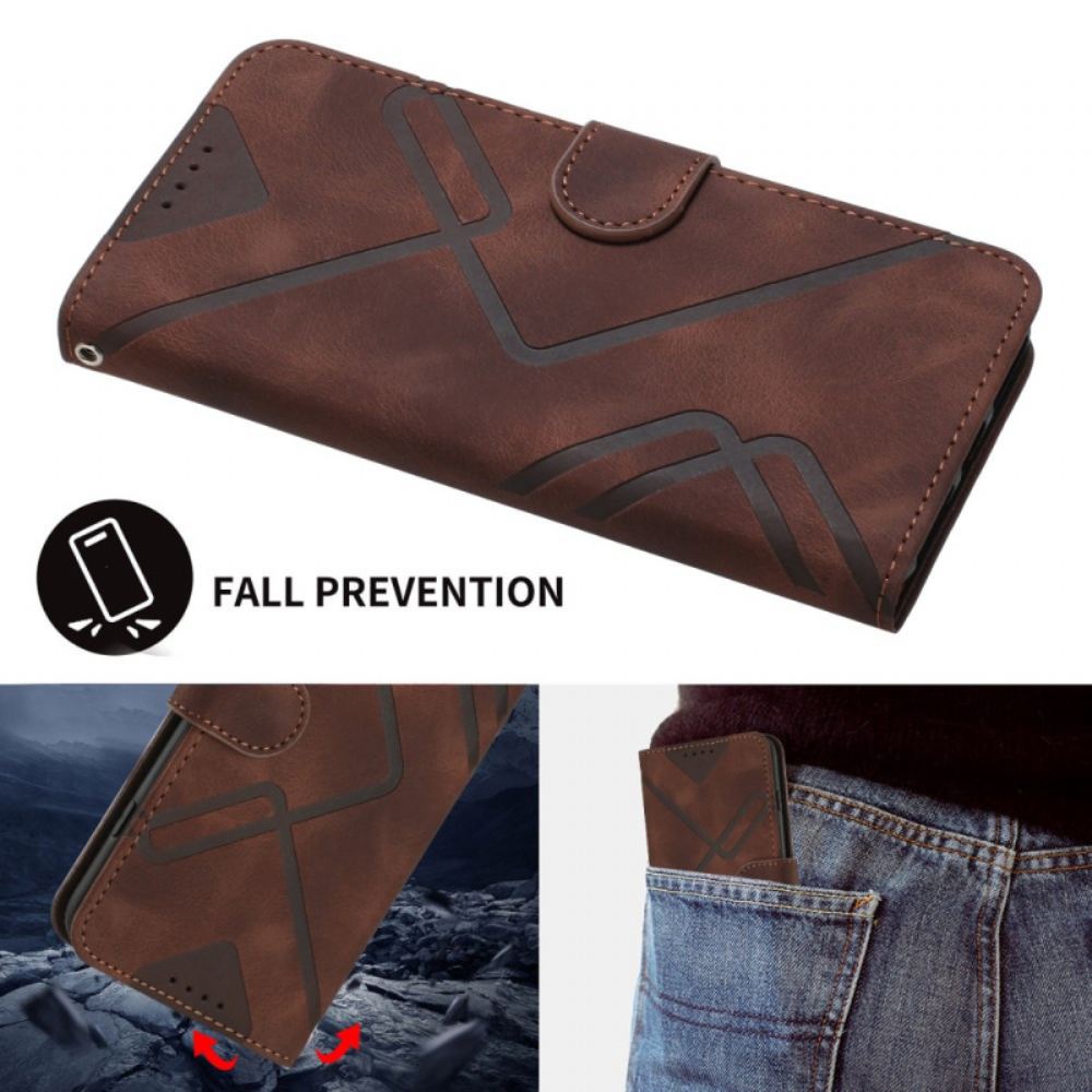 Kožený Kryt Poco X7 Pro 5g Geometrické Linie S Popruhem