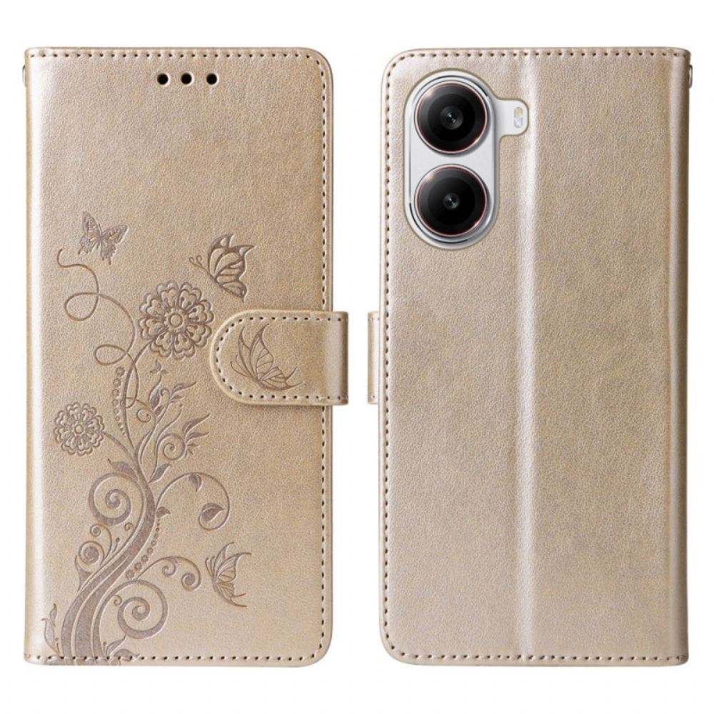 Kožený Kryt Poco X7 Pro 5g Květinová Šňůrka Na Krk