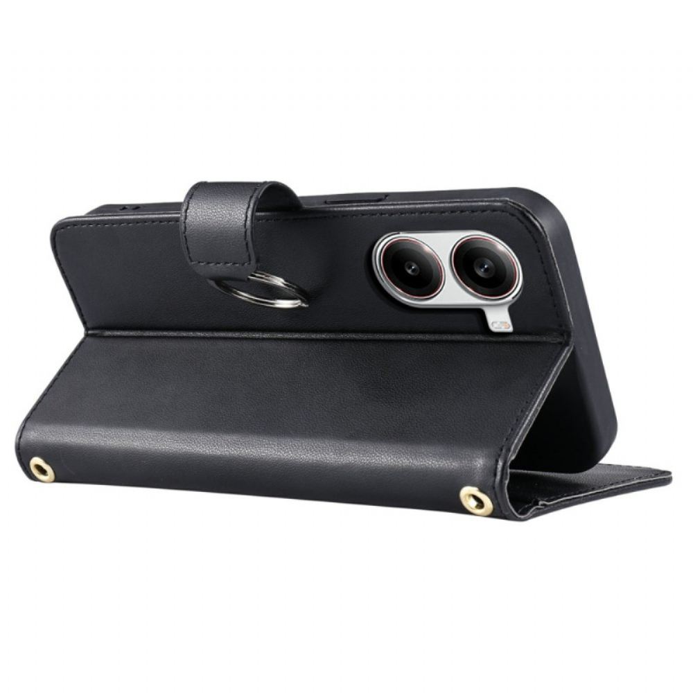 Kožený Kryt Poco X7 Pro 5g Prošívaný Design Se Šňůrkou Na Krk A Ramenním Popruhem