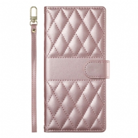 Kožený Kryt Poco X7 Pro 5g Prošívaný S Popruhem A Ramenním Popruhem