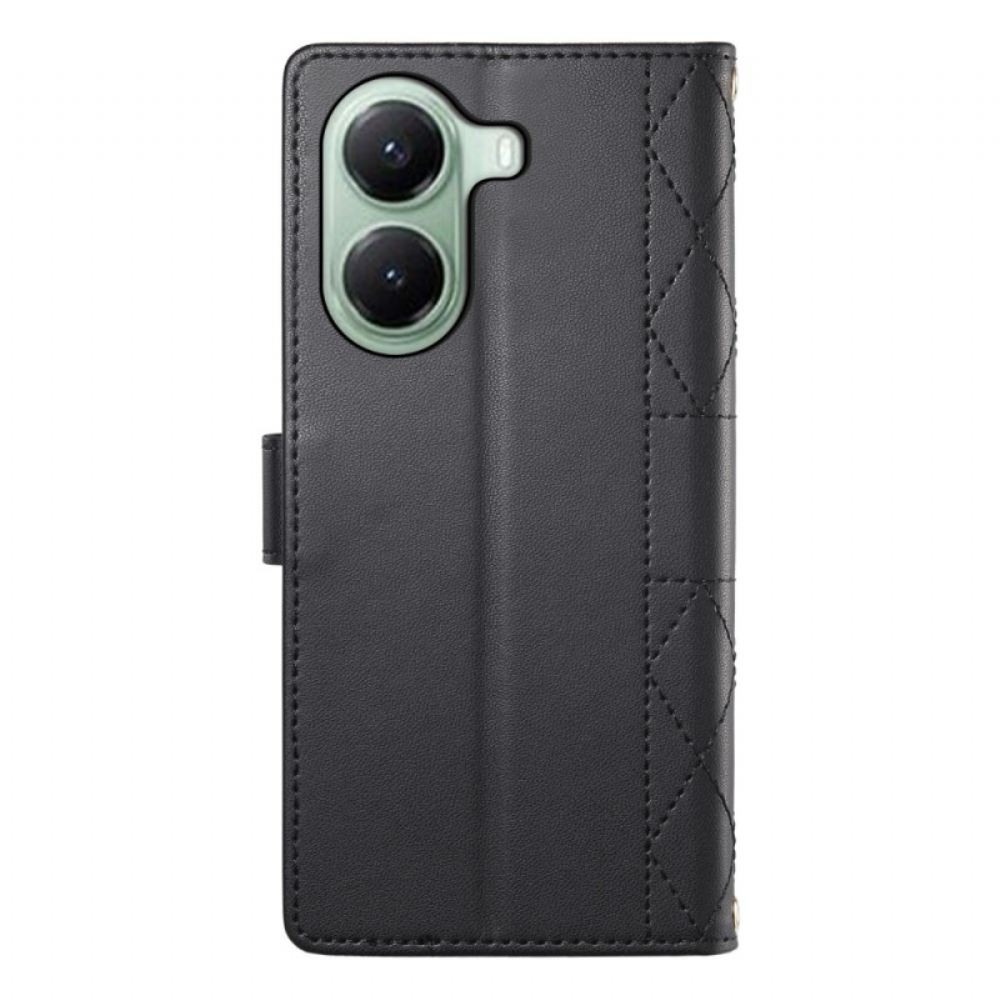 Kožený Kryt Poco X7 Pro 5g Prošívaný S Popruhem A Ramenním Popruhem