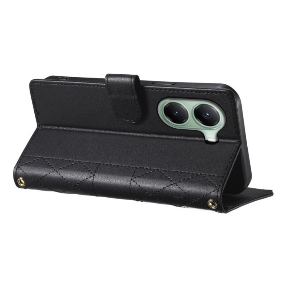 Kožený Kryt Poco X7 Pro 5g Prošívaný S Popruhem A Ramenním Popruhem