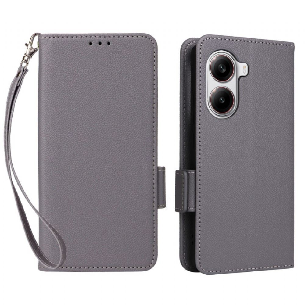 Kožený Kryt Poco X7 Pro 5g Umělá Kůže Liči S Páskem