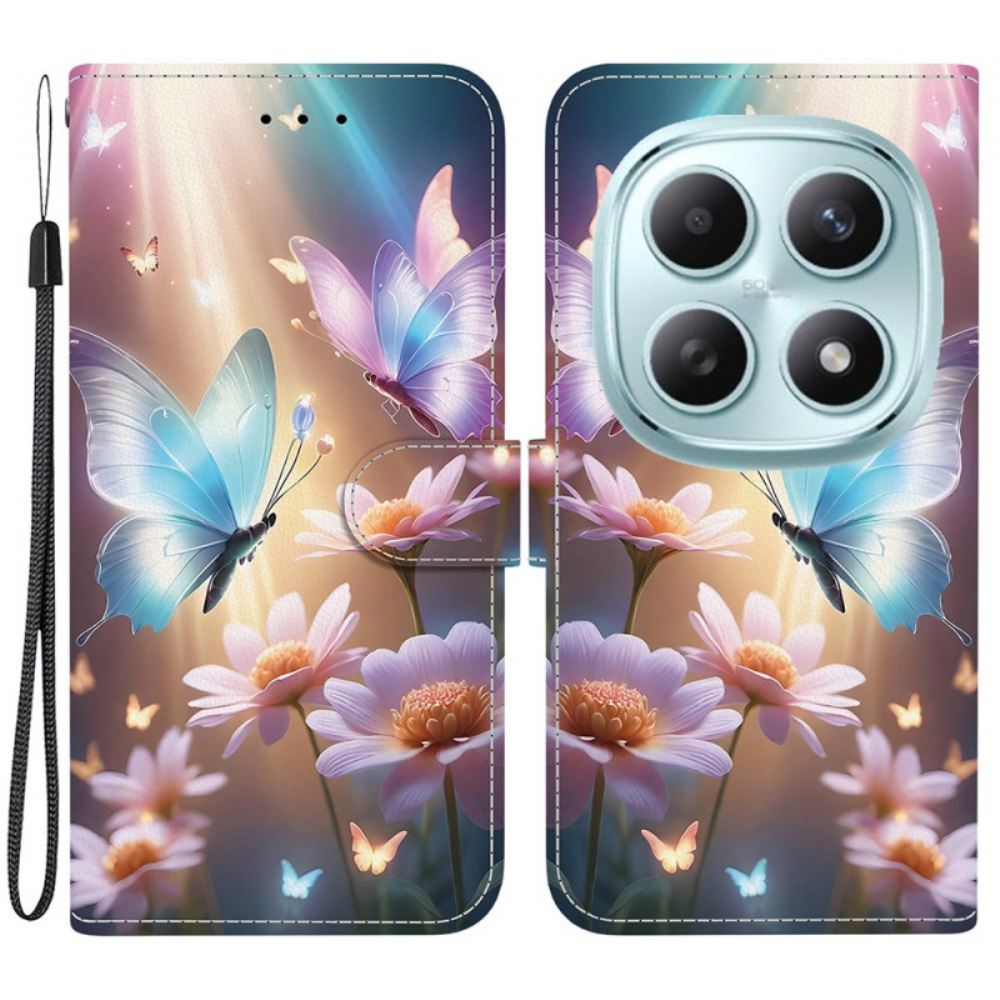 Kožený Kryt Xiaomi Redmi Note 15 5g Květinový Motýl