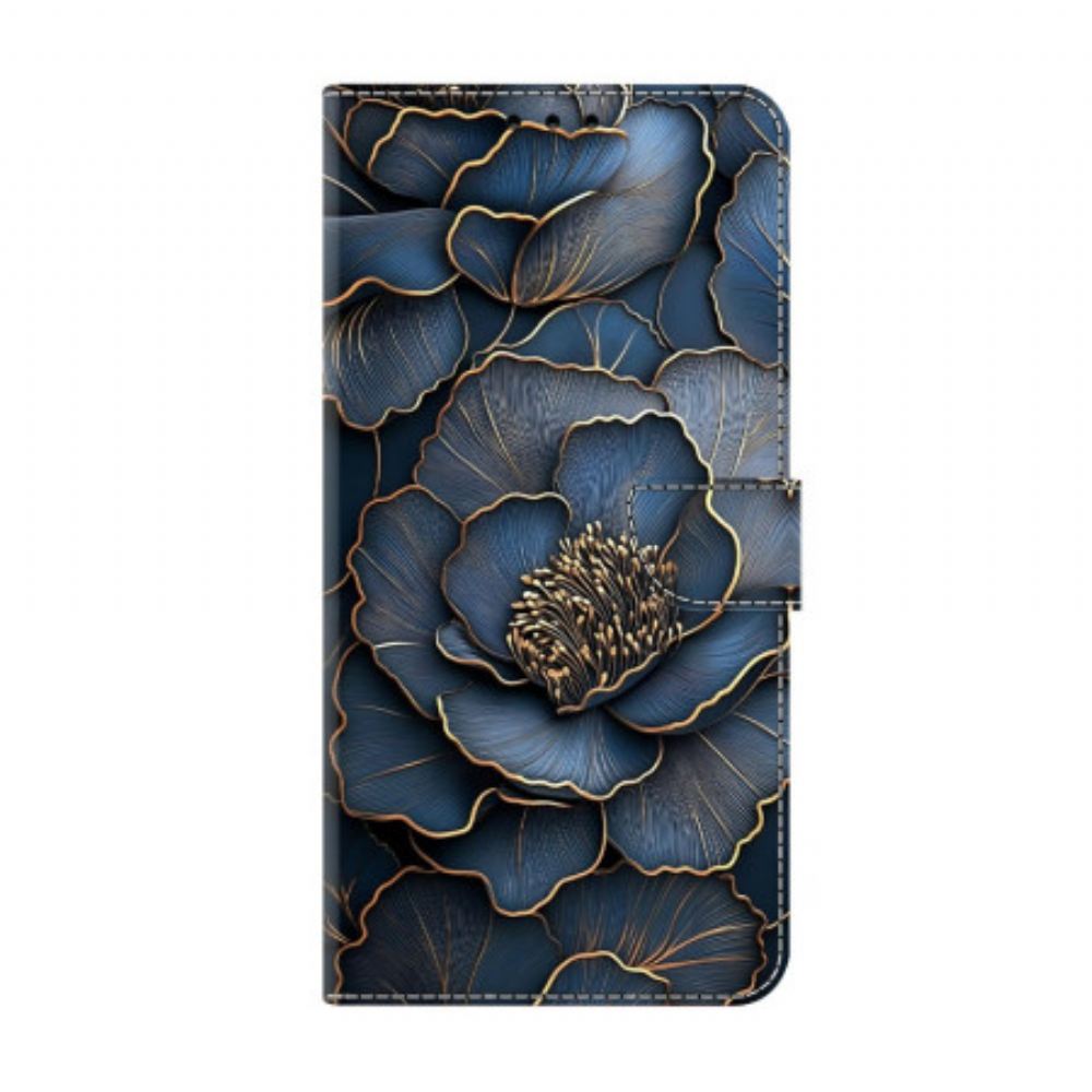 Kožený Kryt Xiaomi Redmi Note 15 5g Modrá A Zlatá Pivoňka