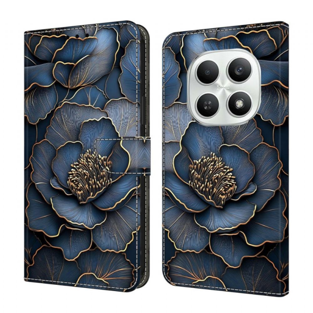 Kožený Kryt Xiaomi Redmi Note 15 5g Modrá A Zlatá Pivoňka