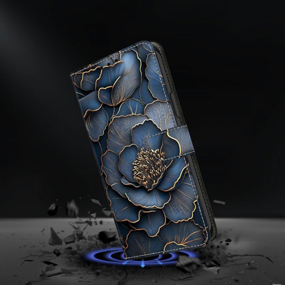 Kožený Kryt Xiaomi Redmi Note 15 5g Modrá A Zlatá Pivoňka