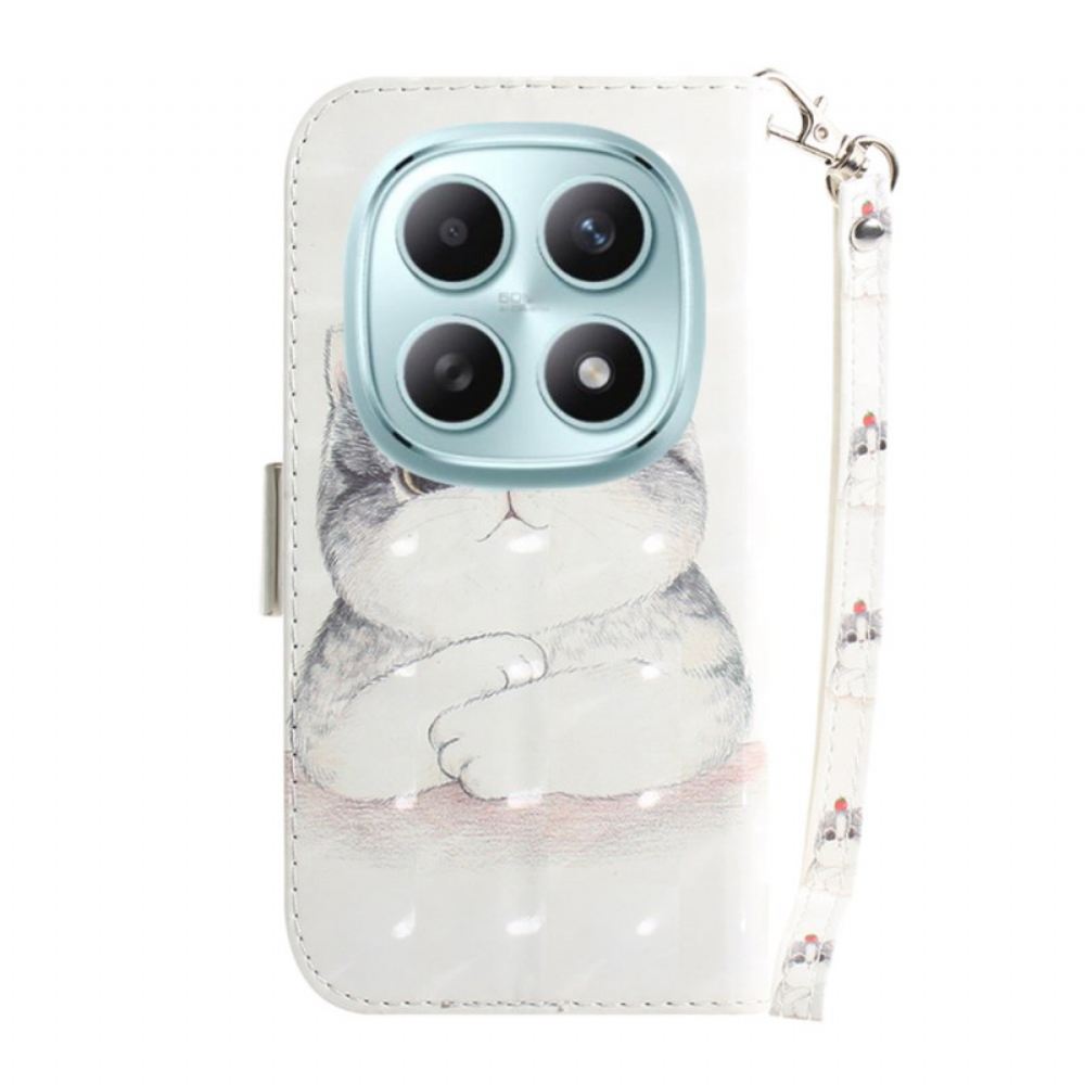 Kožený Kryt Xiaomi Redmi Note 15 5g Roztomilá Kočka Se Šňůrkou