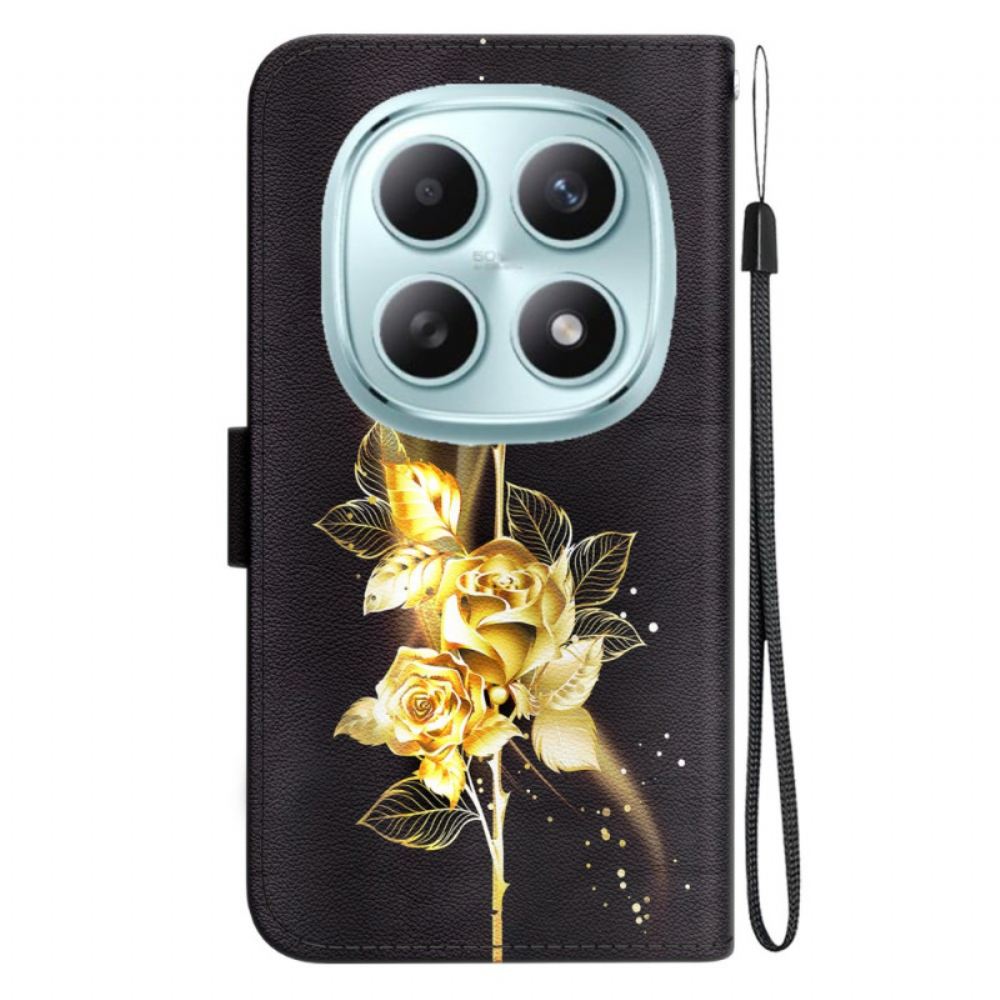 Kožený Kryt Xiaomi Redmi Note 15 5g Zlatí Motýli A Růžová