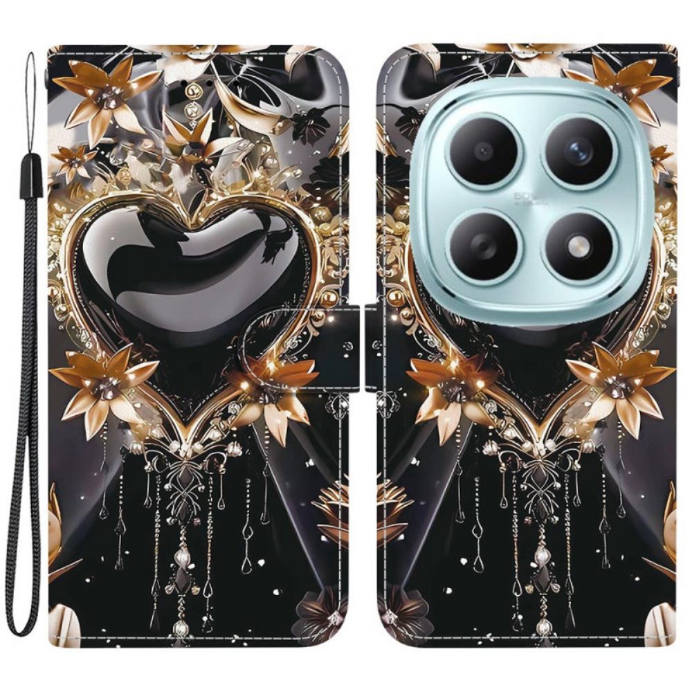 Kožený Kryt Xiaomi Redmi Note 15 5g Černo-zlaté Srdce