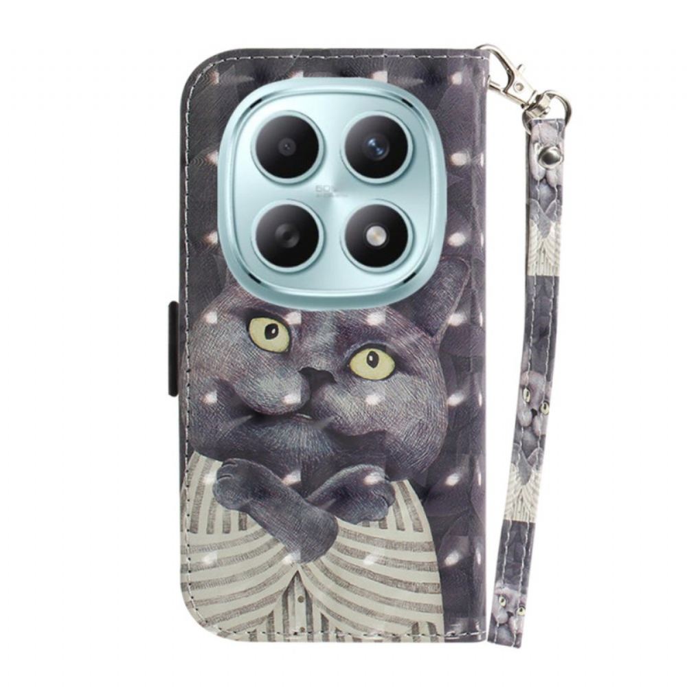 Peněženková Pouzdra Xiaomi Redmi Note 15 5g Kryty Na Mobil Šedá Kočka Se Šňůrkou